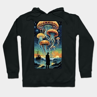 Starry Night Symphony: Van Gogh-Inspired Jellyfish Ballet Hoodie